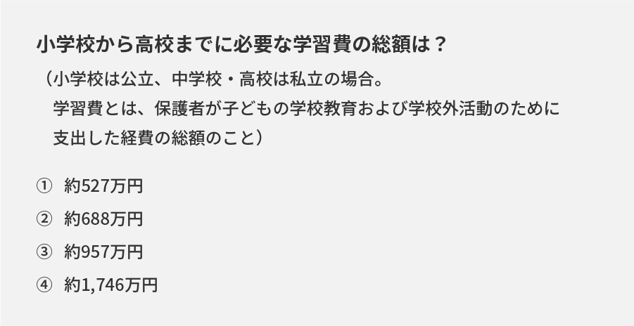 小学校から高校までに必要な学習費の総額は？