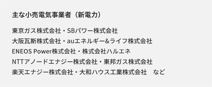 主な小売電気事業者（新電力）