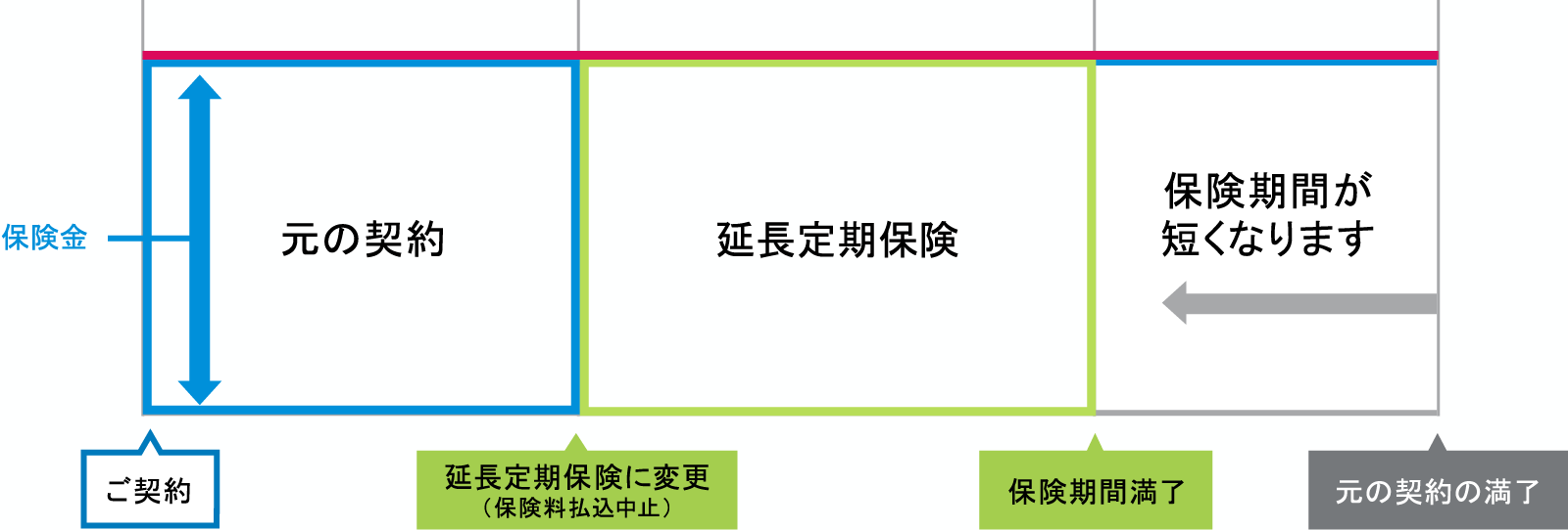 保障期間を短く、保障金額はそのままで支払いを中止（延長定期保険）